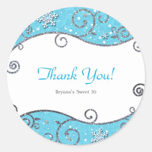 Winter Wonderland Silver Swirls Bright Blue Ronde Sticker (Voorkant)