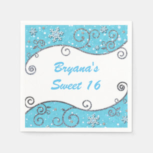 Winter Wonderland Silver Swirls Bright Blue Servet