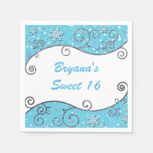 Winter Wonderland Silver Swirls Bright Blue Servet (Voorkant)