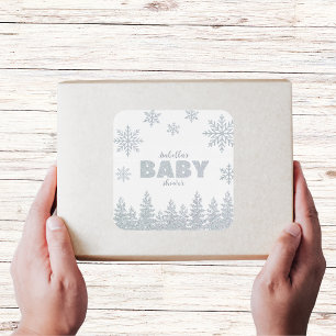 Winter Wonderland Silver Woodland Baby shower Vierkante Sticker
