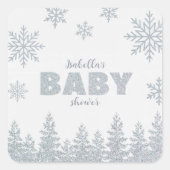 Winter Wonderland Silver Woodland Baby shower Vierkante Sticker (Voorkant)