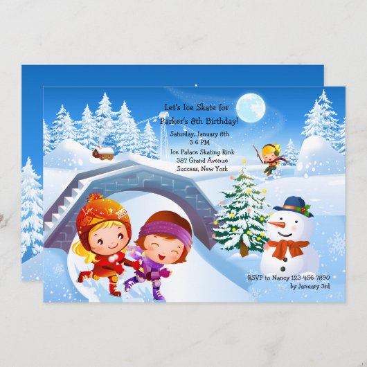 Winter Wonderland Skating Party uitnodiging (Voorkant / Achterkant)