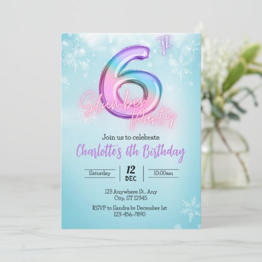 `Winter Wonderland Slaapfeest Uitnodiging (Staand voorkant)