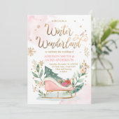 Winter Wonderland Sleigh Roze Goud Rustieke Bruilo Kaart (Staand voorkant)