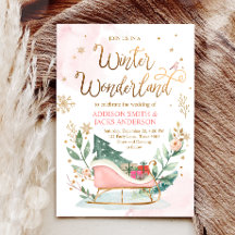 Winter Wonderland Sleigh Roze Goud Rustieke Bruilo