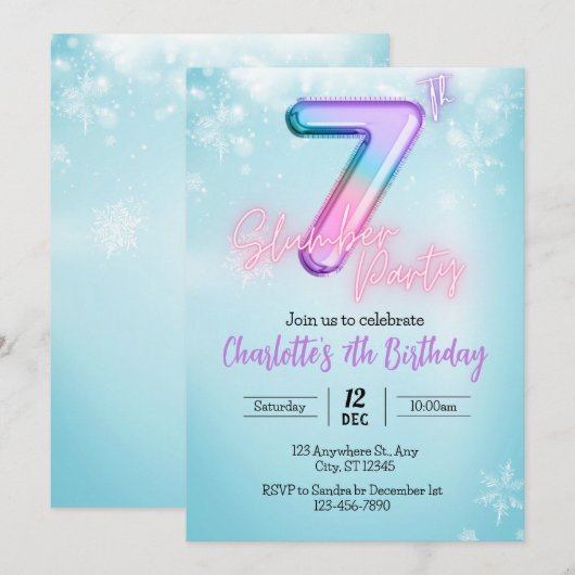 `winter Wonderland Slumber party Uitnodiging (Voorkant / Achterkant)