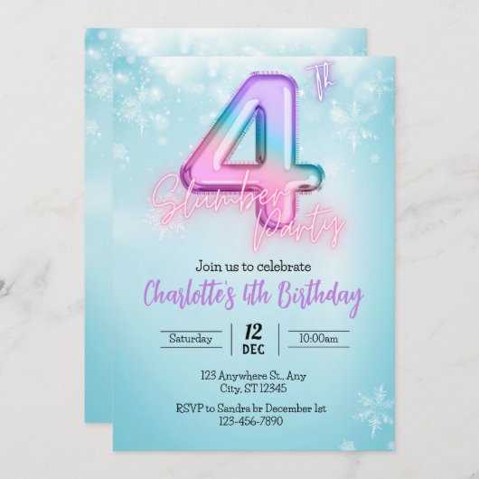 `winter Wonderland Slumber party Uitnodiging (Voorkant / Achterkant)