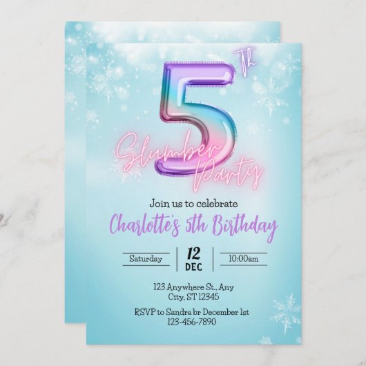 `winter Wonderland Slumber party Uitnodiging (Voorkant / Achterkant)