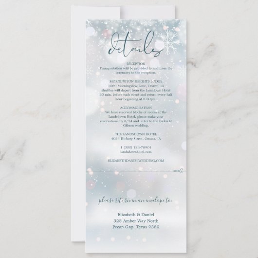 Winter Wonderland Sneeuw Alles In Eén Trouwjurk Kaart (Achterkant)