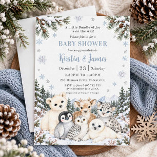 Winter Wonderland Sneeuw Arctische Dieren Baby Sho Kaart