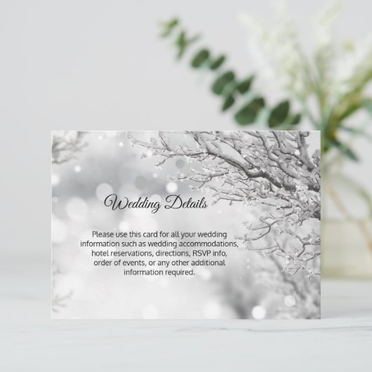 Winter Wonderland Sneeuw Bruiloft Details Inserts Informatiekaartje (Staand voorkant)