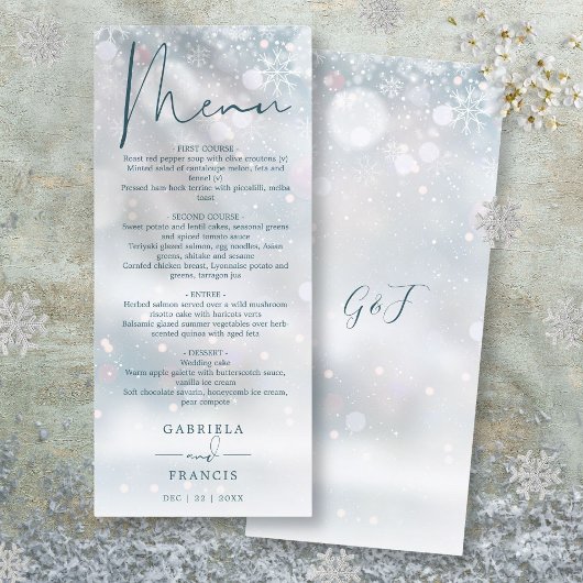 Winter Wonderland Sneeuw Bruiloft Diner Menu