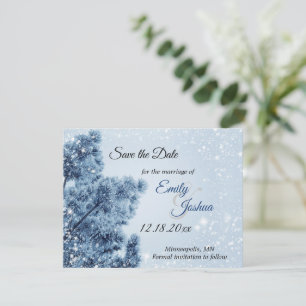 Winter Wonderland Sneeuw en Pijnboom Bruiloft Save The Date