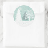 Winter Wonderland, sneeuw pijnbomen Kerstmis Ronde Sticker (Tas)