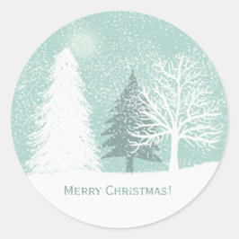 Winter Wonderland, sneeuw pijnbomen Kerstmis Ronde Sticker