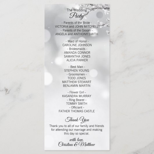 Winter Wonderland Sneeuw trouwceremonie Programmakaart (Achterkant)