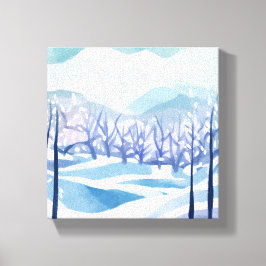 Winter Wonderland Sneeuwblauwe Aquarel Schilderij Canvas Afdruk