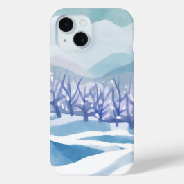 Winter Wonderland Sneeuwblauwe Aquarel Schilderij iPhone 15 Case