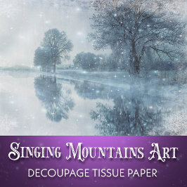 Winter Wonderland Sneeuwbos en Vijver Decoupage Tissuepapier