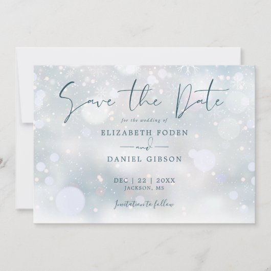 Winter Wonderland Sneeuwbruiloft Save The Date (Voorkant)