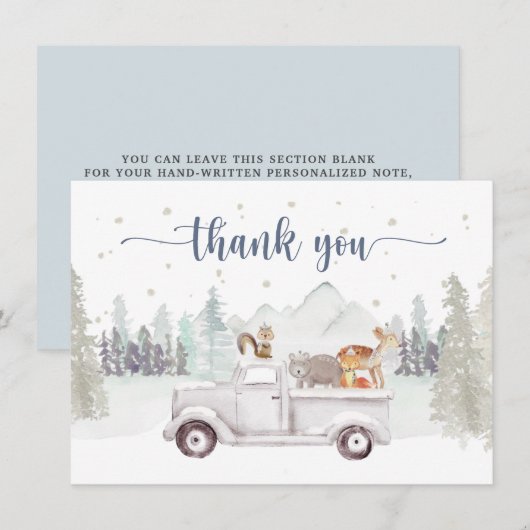 Winter Wonderland, Sneeuwende Dieren & Vrachtwagen Bedankkaart (Voorkant / Achterkant)