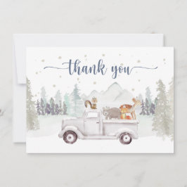 Winter Wonderland, Sneeuwende Dieren & Vrachtwagen Bedankkaart