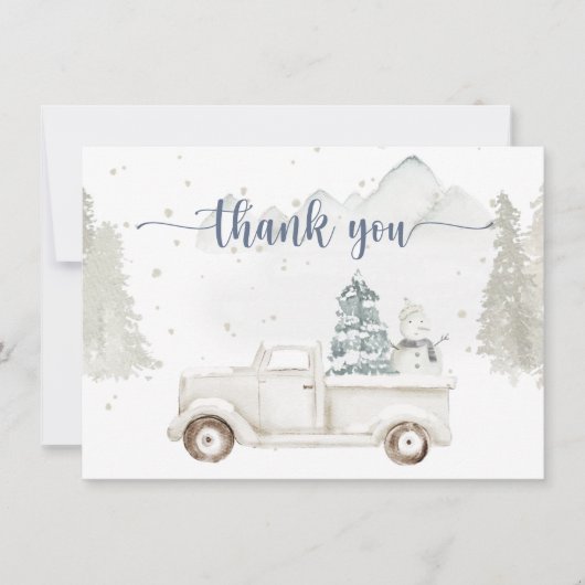 Winter Wonderland, Sneeuwende Dieren & Vrachtwagen Bedankkaart (Voorkant)