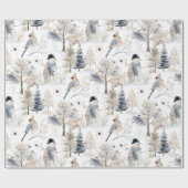 Winter Wonderland Sneeuwman en vogelpatroon Cadeaupapier (Vlak)