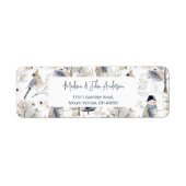 Winter Wonderland Sneeuwman en vogelpatroon Etiket (Voorkant)