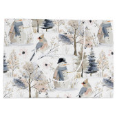 Winter Wonderland Sneeuwman en vogelpatroon Groot Cadeauzakje (Achterkant)
