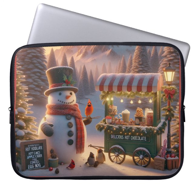 Winter Wonderland Sneeuwman's Heet Chocolade Kar Laptop Sleeve (Voorkant)