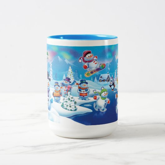 Winter Wonderland sneeuwmensen scène mok (Center)
