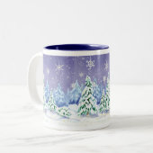 Winter Wonderland Sneeuwscène Pine Trees Coffee Cu Tweekleurige Koffiemok (Voorkant links)