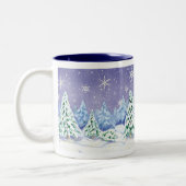Winter Wonderland Sneeuwscène Pine Trees Coffee Cu Tweekleurige Koffiemok (Links)