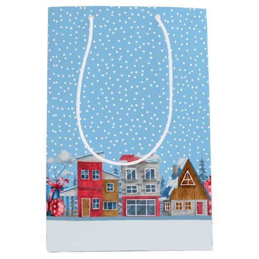 Winter Wonderland Sneeuwval Cabine Gift Bag Medium Cadeauzakje (Voorkant)