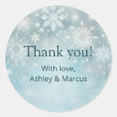 Winter Wonderland sneeuwvlok bruiloft dank u Ronde Sticker (Voorkant)