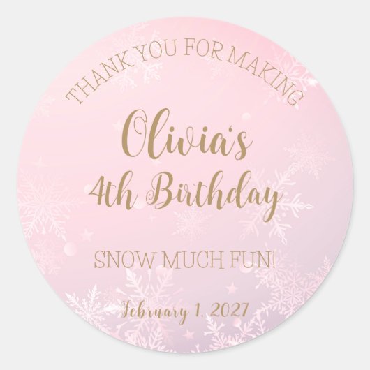 Winter Wonderland Sneeuwvlok Dank u Verjaardag Ronde Sticker (Voorkant)