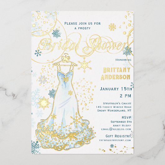 Winter Wonderland Sneeuwvlok Jurk Vrijgezellenfees Folie Uitnodiging (Voorkant)