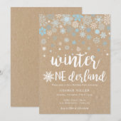 Winter wonderland sneeuwvlokken 1e verjaardag kaart (Voorkant / Achterkant)