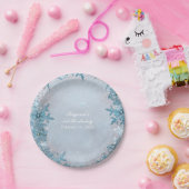 Winter Wonderland Sneeuwvlokken Blauw Elegant Part Papieren Bordje (Feest)