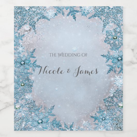 Winter Wonderland Sneeuwvlokken Blauwe Elegante Wi Wijn Etiket (Enkel label)