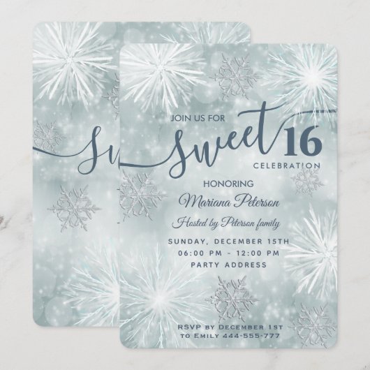 Winter wonderland sneeuwvlokken bokeh zoet 16 kaart (Voorkant / Achterkant)