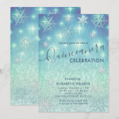 Winter wonderland sneeuwvlokken glitter Quinceañer Kaart (Voorkant / Achterkant)