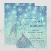 Winter wonderland sneeuwvlokken glitter Quinceañer Kaart (Voorkant / Achterkant)