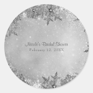 Winter Wonderland Sneeuwvlokken Puur Zilver Elegan Ronde Sticker