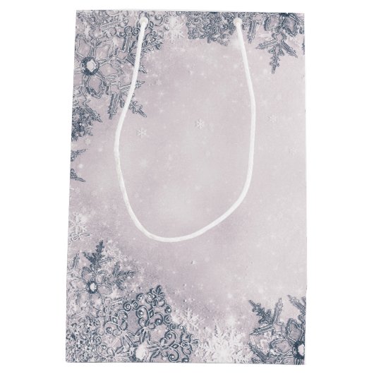 Winter Wonderland Sneeuwvlokken Wit Elegant Medium Cadeauzakje (Achterkant)