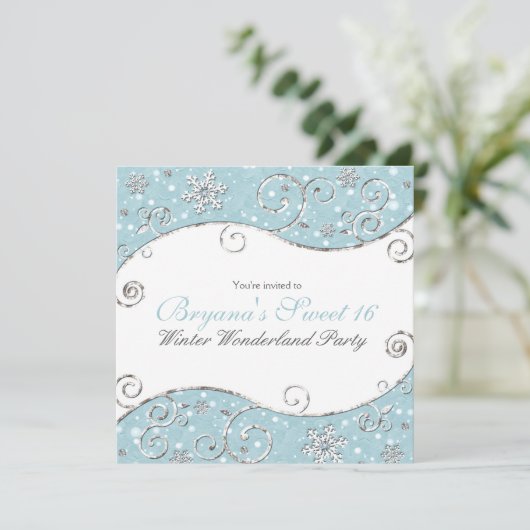 Winter Wonderland Sneeuwvlokken Zilveren Werveltje Kaart (Staand voorkant)