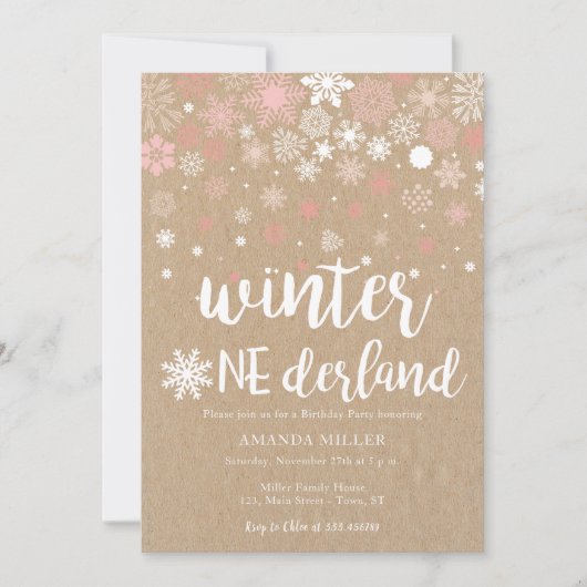 Winter wonderland sneeuwvlokmeisje 1 verjaardag kaart (Voorkant)