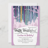 Winter Wonderland Snow Forest Paarse zilveren foto Kaart (Voorkant)