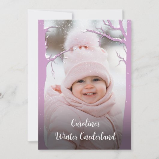 Winter Wonderland Snow Forest Paarse zilveren foto Kaart (Achterkant)